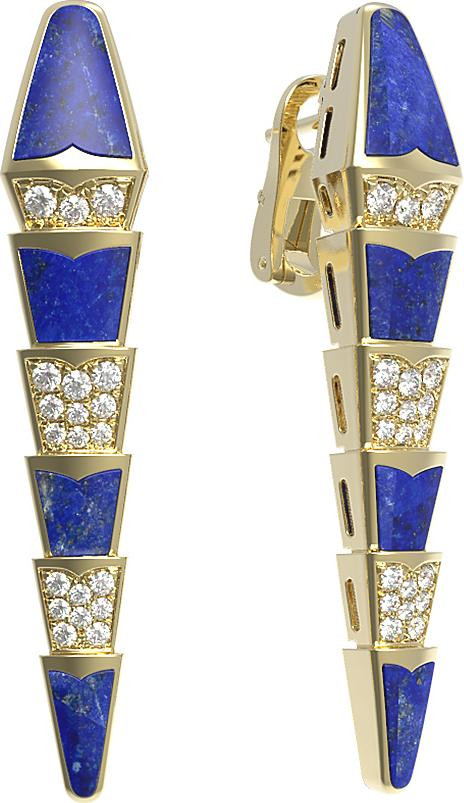 Серьги из лимонного золота c бриллиантами и лазуритом