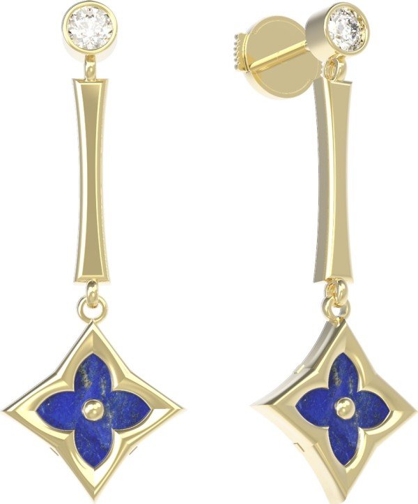 Серьги из лимонного золота 585 пробы c фианитом и лазуритом