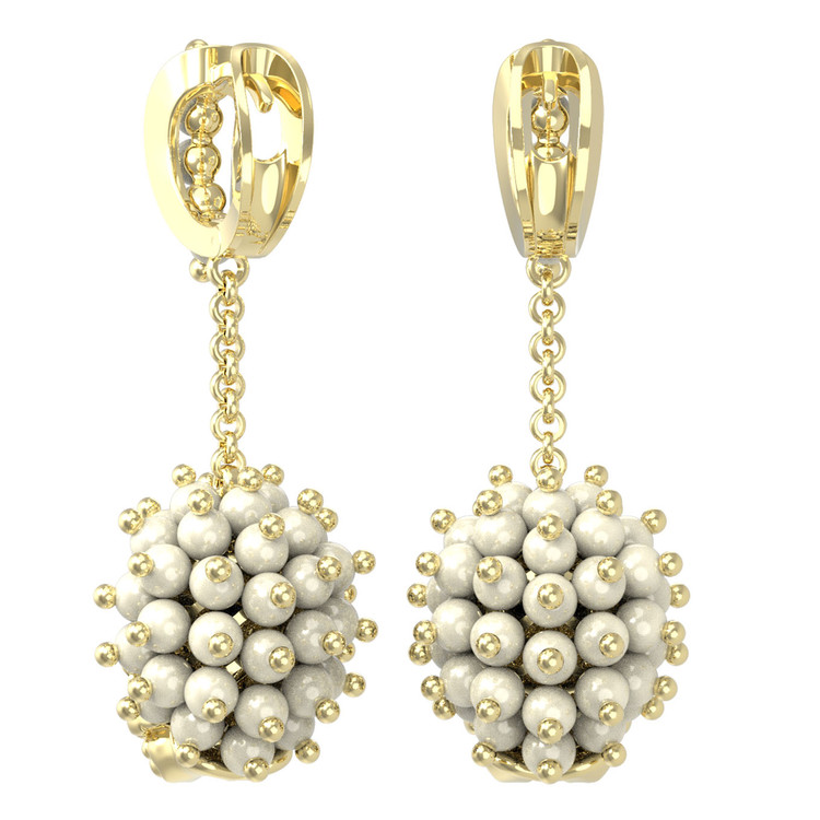 Серьги из лимонного золота c эмалью и жемчугом