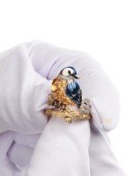 Кольцо из лимонного золота 585 пробы c эмалью, фианитом, цитрином и сапфиром
