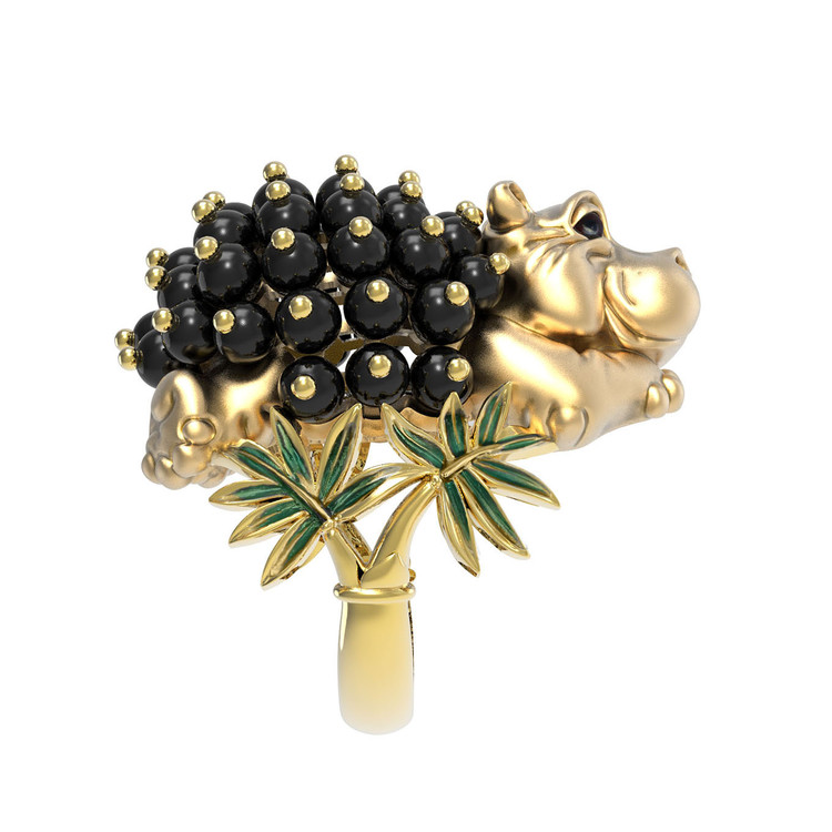 Кольцо из лимонного золота c эмалью и ониксом