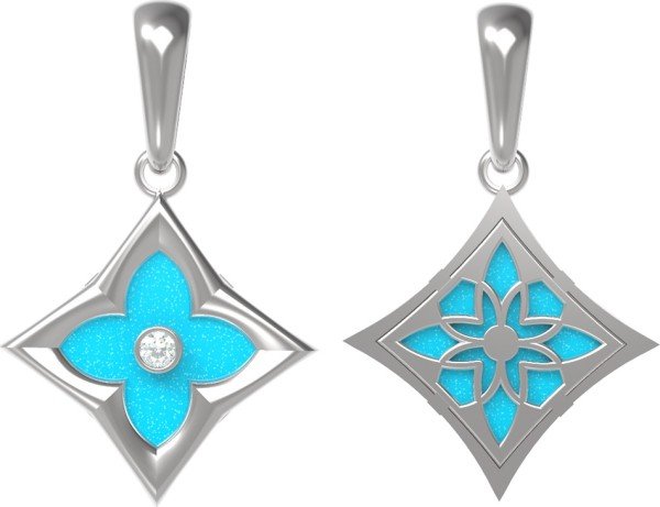Подвеска из белого золота c бриллиантами и бирюзой