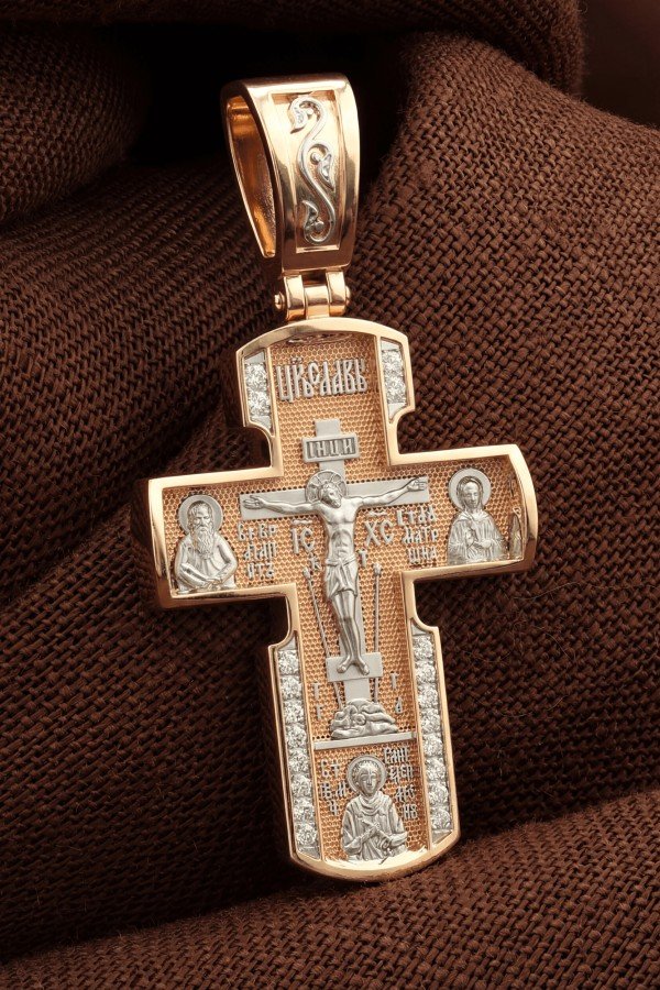 Крест из золота 585 пробы c бриллиантами