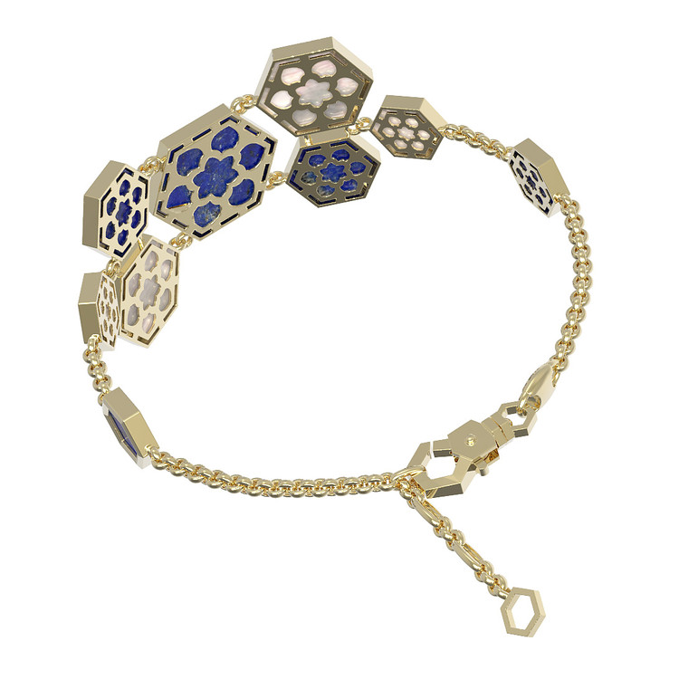 Браслет из лимонного золота c лазуритом и перламутром