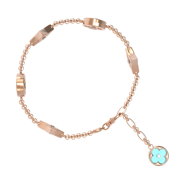 Браслет из золота c бриллиантами, бирюзой и перламутром