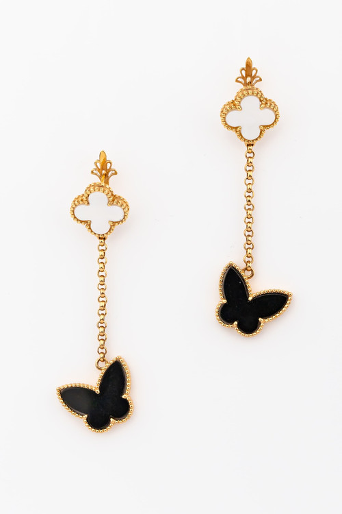 Серьги из золота c ониксом и перламутром