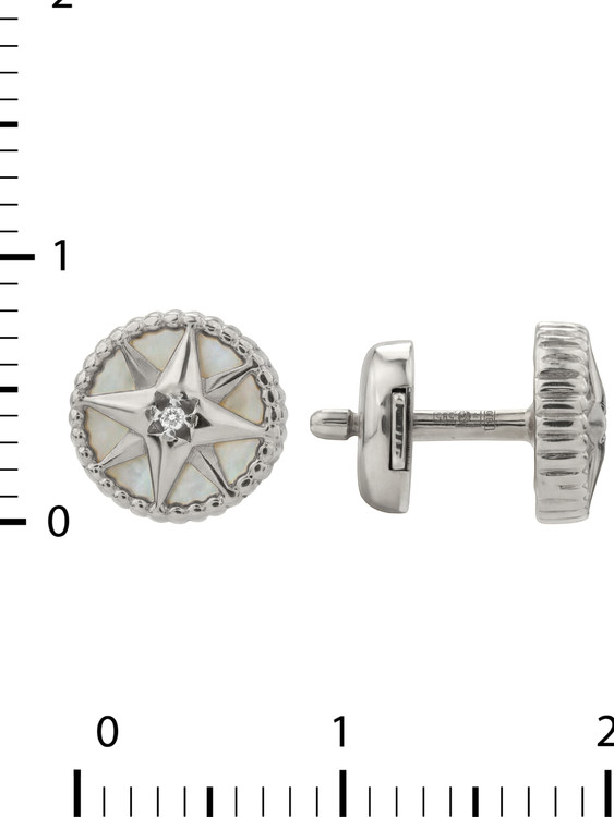 Серьги из белого золота c бриллиантами, ониксом и перламутром