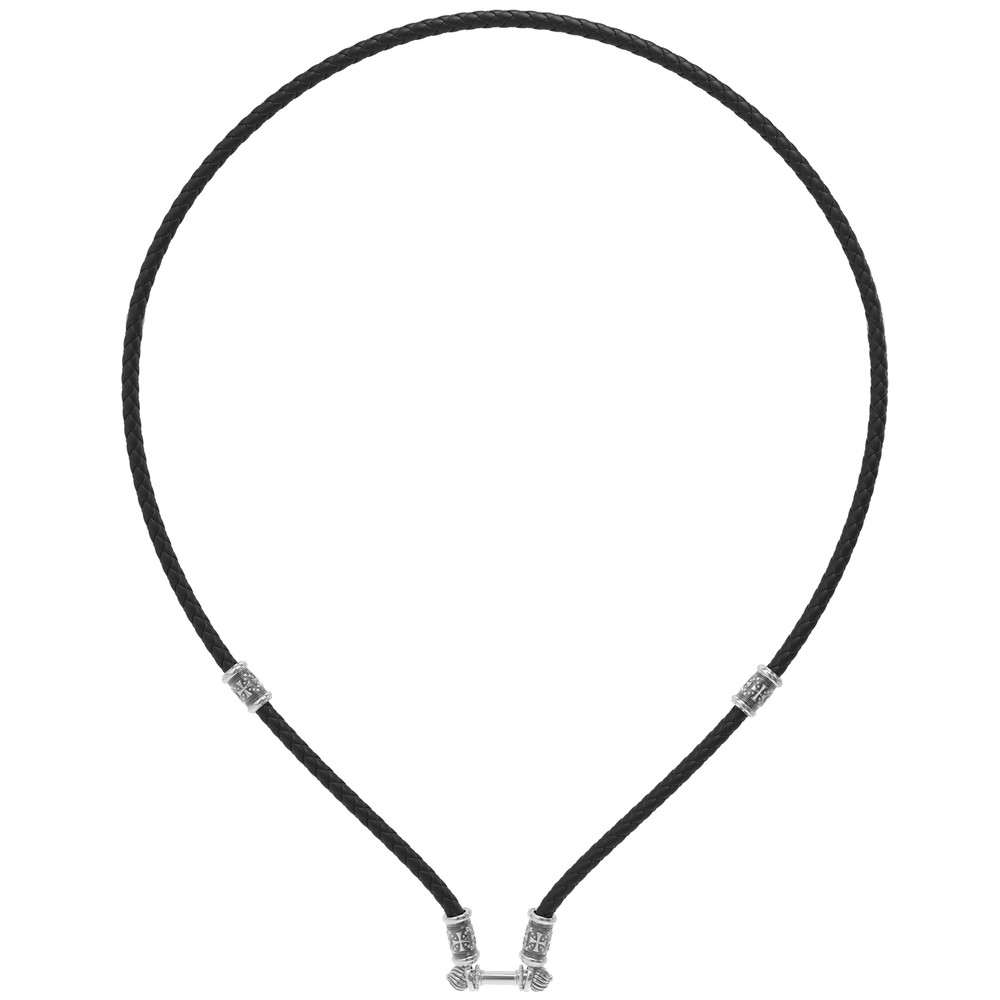 Гайтан из белого золота c кожаным шнурком