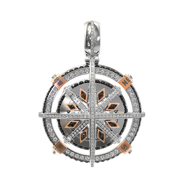 Подвеска из белого золота c эмалью, бриллиантами и ониксом