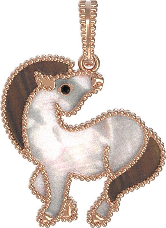 Подвеска из золота c эмалью, тигровым глазом и перламутром