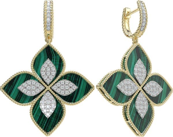 Серьги из лимонного золота c бриллиантами и малахитом