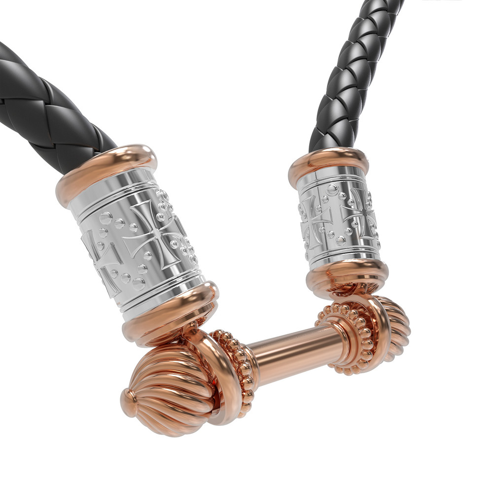 Гайтан из золота c кожаным шнурком