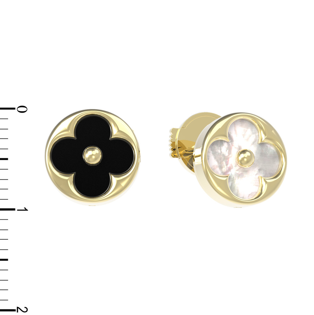 Серьги из лимонного золота c ониксом и перламутром