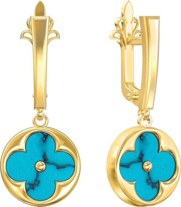 Серьги из лимонного золота c бирюзой