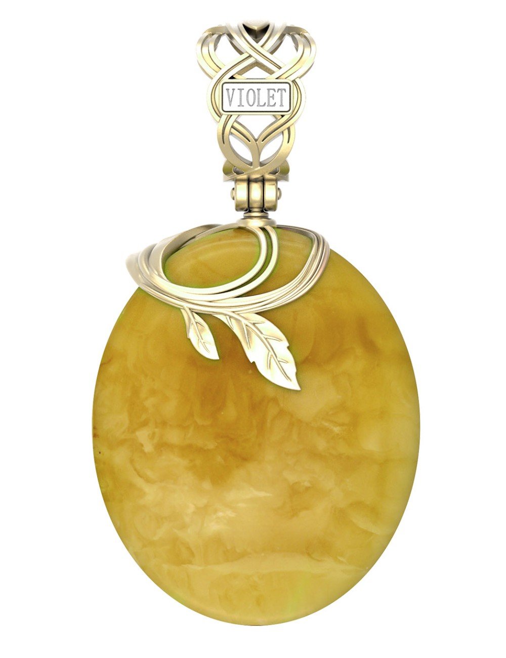 Подвеска из лимонного золота 585 пробы c росписным янтарём