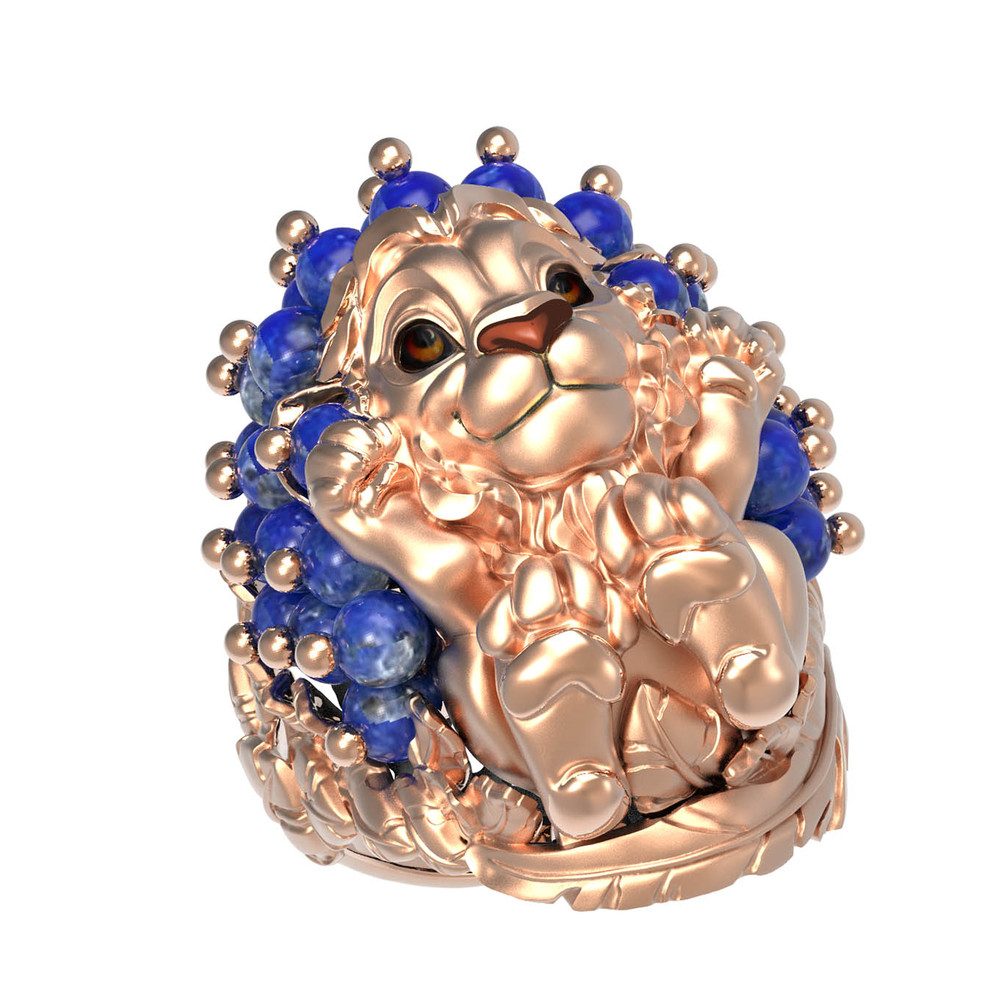 Кольцо из золота c эмалью и лазуритом