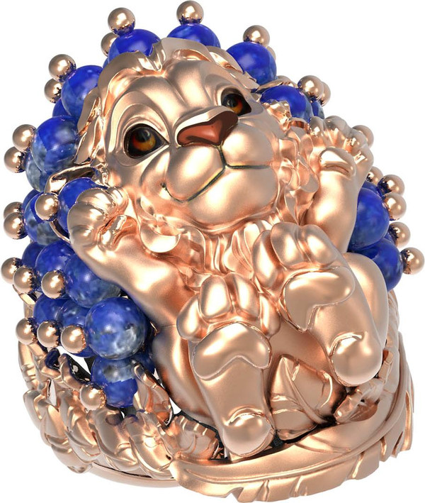 Кольцо из золота c эмалью и лазуритом