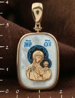 Образок из золота 585 пробы c эмалью и перламутром