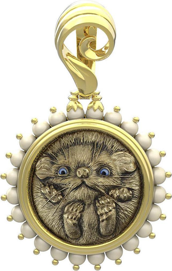 Подвеска из лимонного золота c эмалью и жемчугом