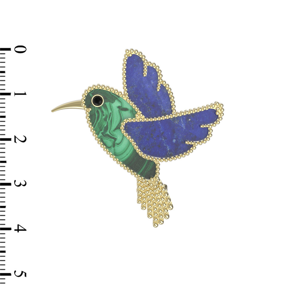 Брошь из лимонного золота c эмалью, лазуритом и малахитом