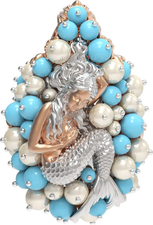 Подвеска из золота c жемчугом и бирюзой