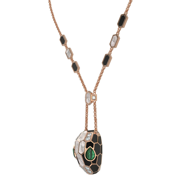 Колье из золота c бриллиантами, рубином, ониксом, малахитом и перламутром