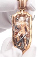 Образок из золота 585 пробы c эмалью и бивнем мамонта