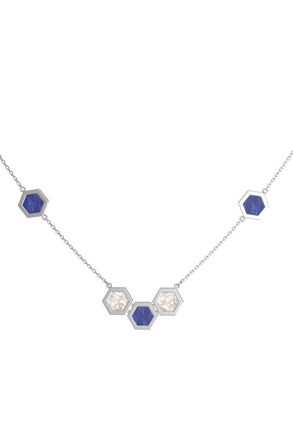 Колье из белого золота c лазуритом и перламутром