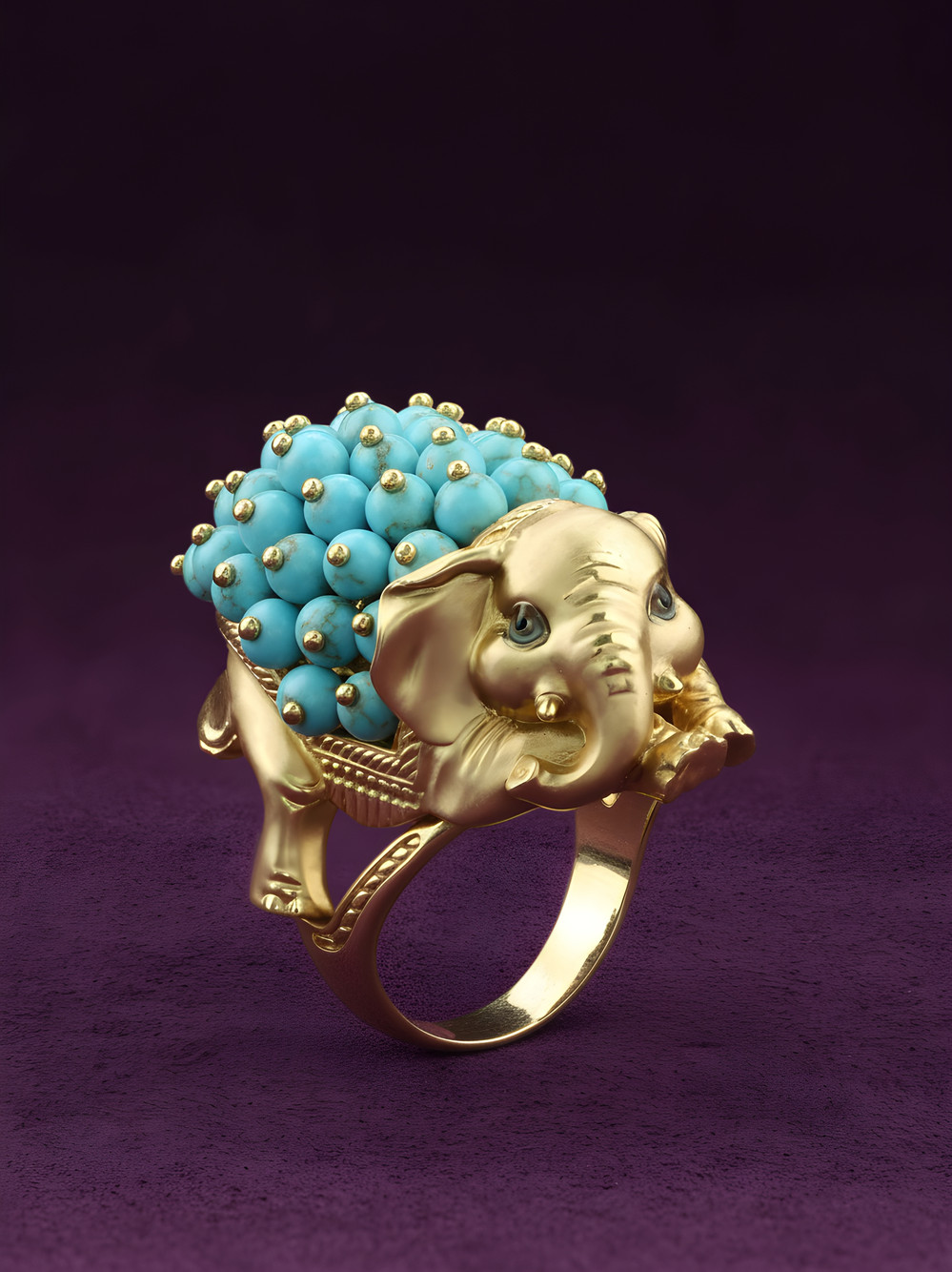 Кольцо из лимонного золота c эмалью и бирюзой