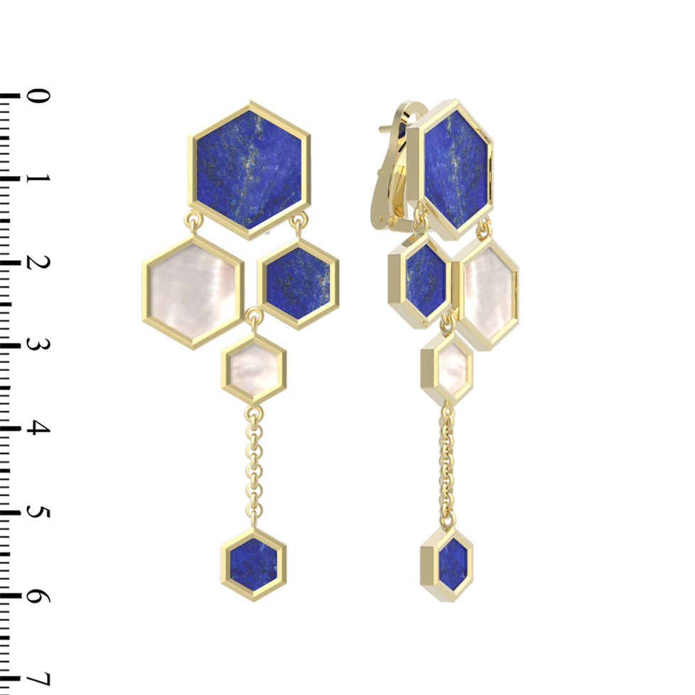 Серьги из лимонного золота c лазуритом и перламутром