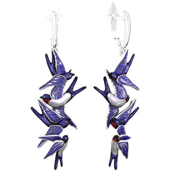 Серьги из белого золота c эмалью