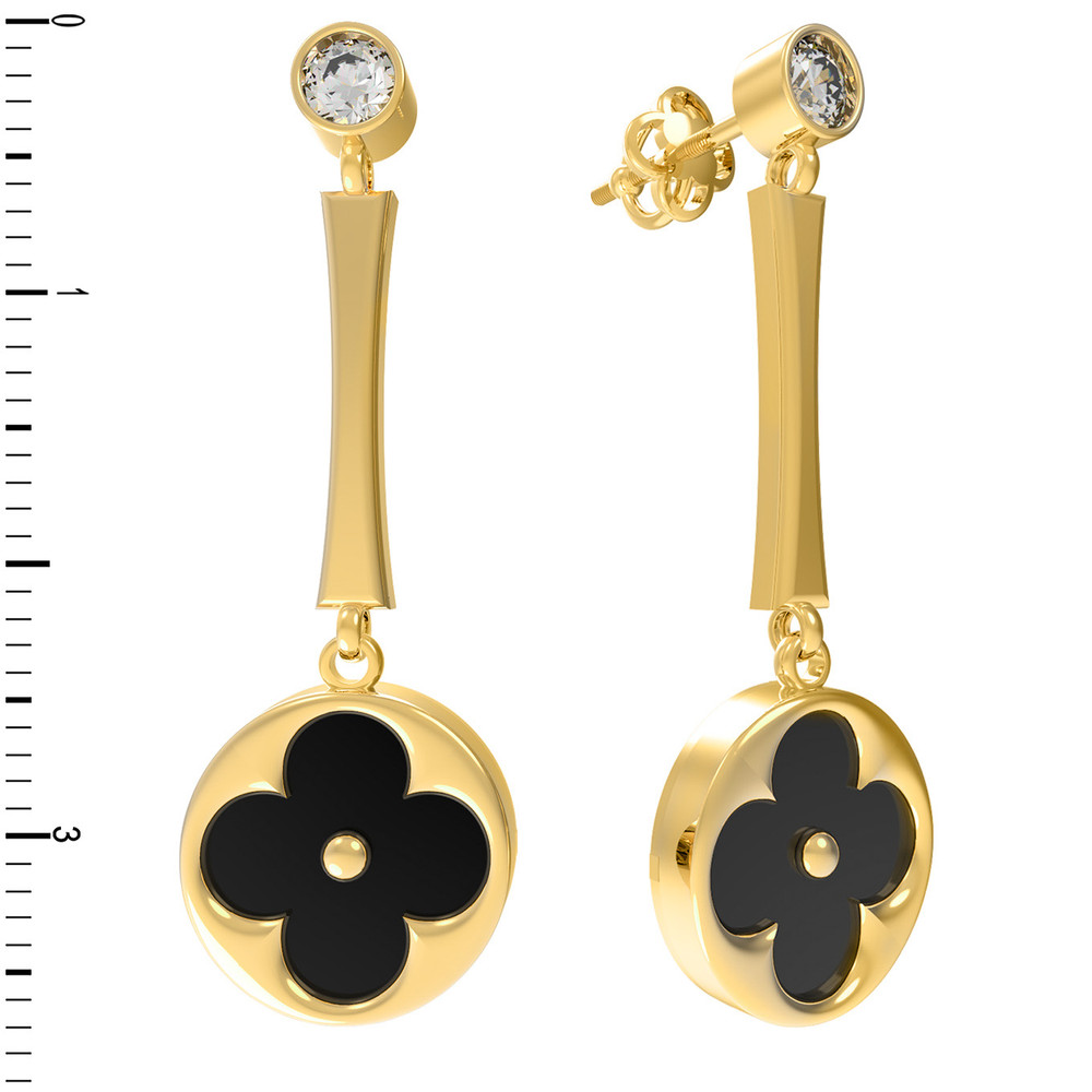 Серьги из лимонного золота c фианитом и ониксом