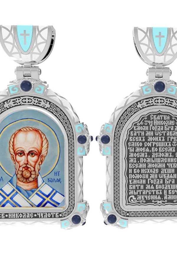 Образок из белого золота 585 пробы c эмалью и иконописью