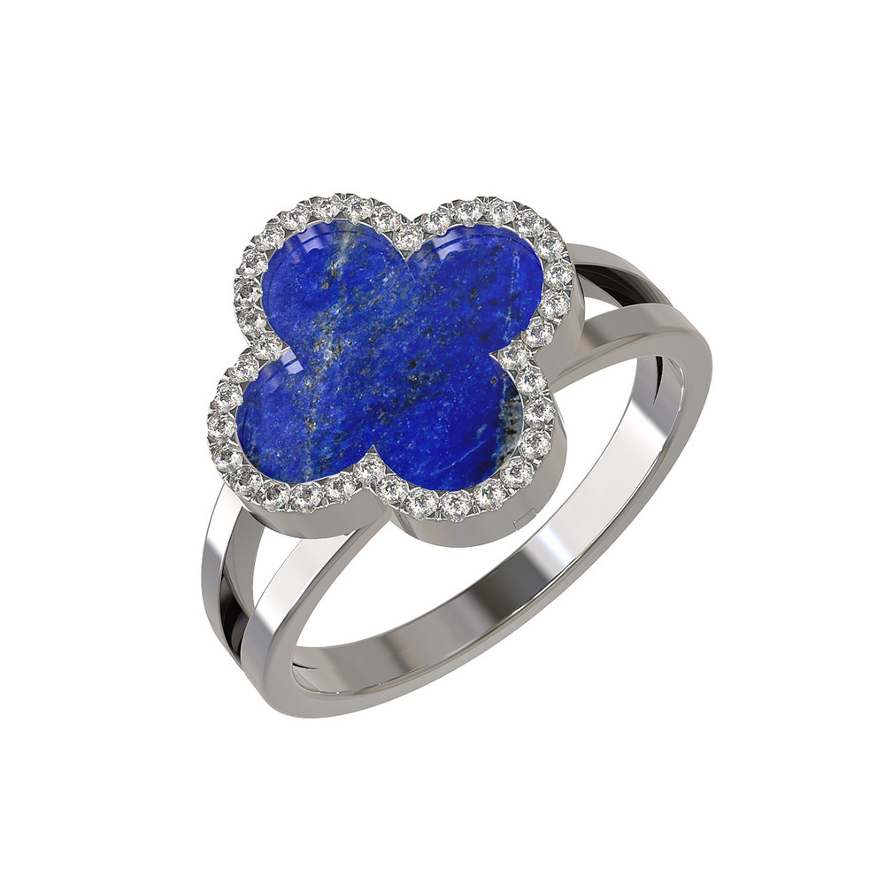 Кольцо из белого золота c бриллиантами и лазуритом