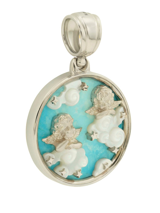 Подвеска из белого золота c бирюзой и перламутром