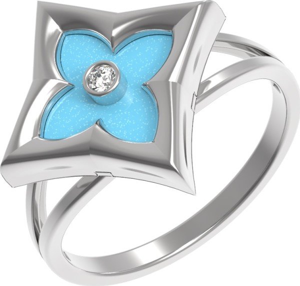 Кольцо из белого золота c бриллиантами и бирюзой