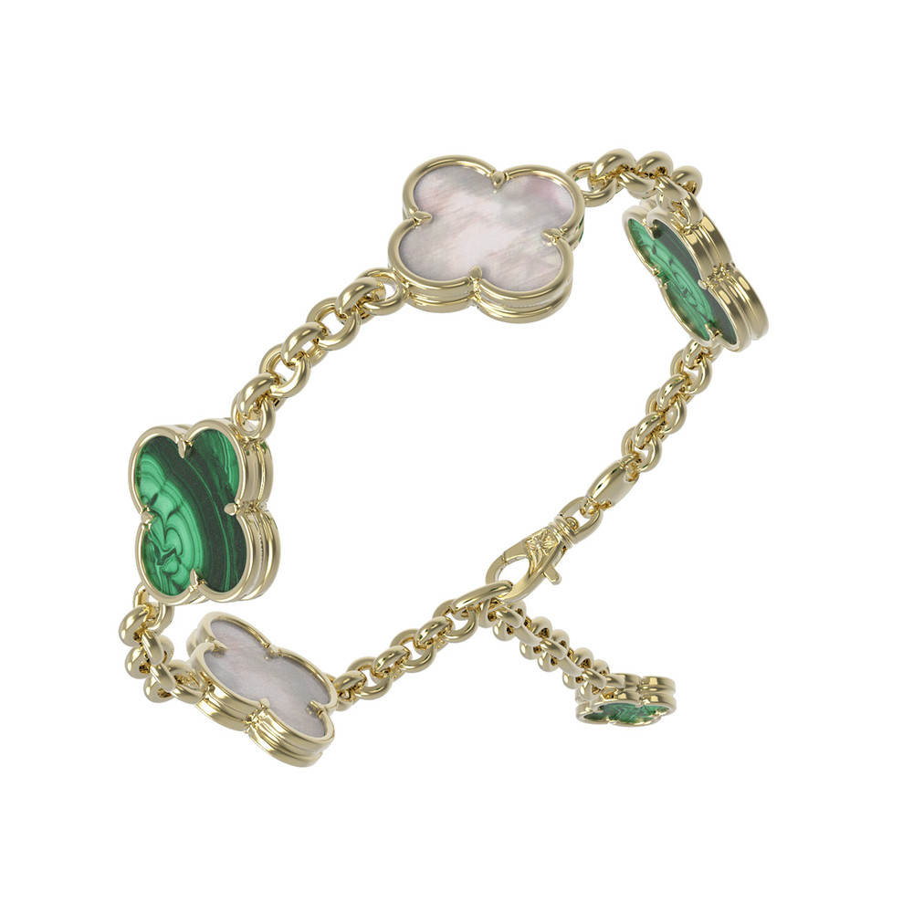 Браслет из лимонного золота c малахитом и перламутром