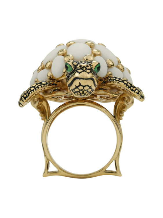 Кольцо из лимонного золота c эмалью и бивнем мамонта