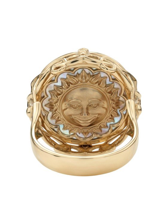 Кольцо из золота c ониксом и перламутром