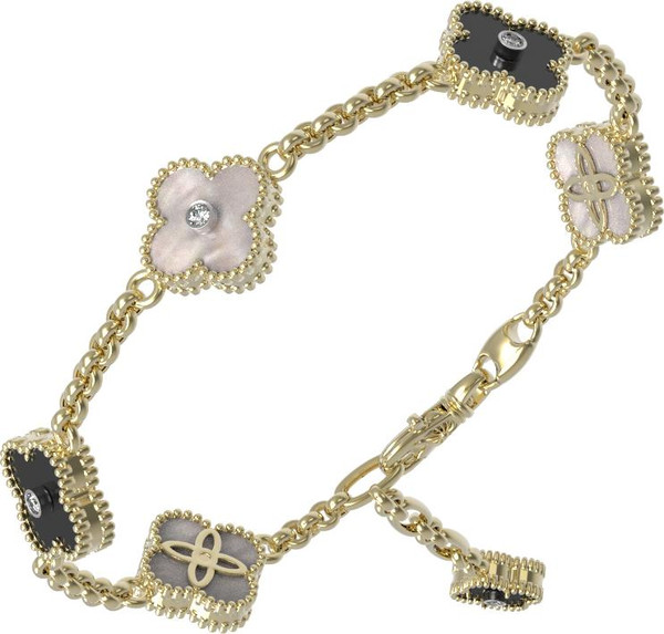 Браслет из лимонного золота c бриллиантами, ониксом и перламутром