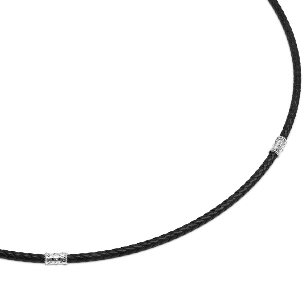 Гайтан из белого золота c кожаным шнурком