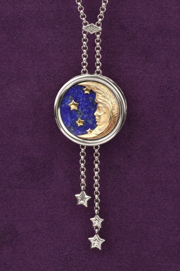 Колье из белого золота 585 пробы c бирюзой и лазуритом