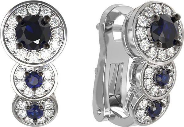 Серьги из белого золота c бриллиантами и сапфиром