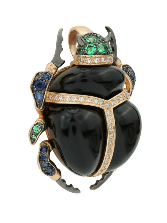 Подвеска из золота c бриллиантами, сапфиром, изумрудом и ониксом