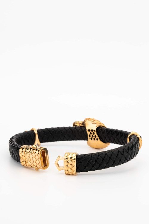 Браслет из золота c бриллиантами и кожаным шнурком