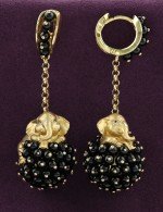 Серьги из лимонного золота 585 пробы c эмалью и ониксом