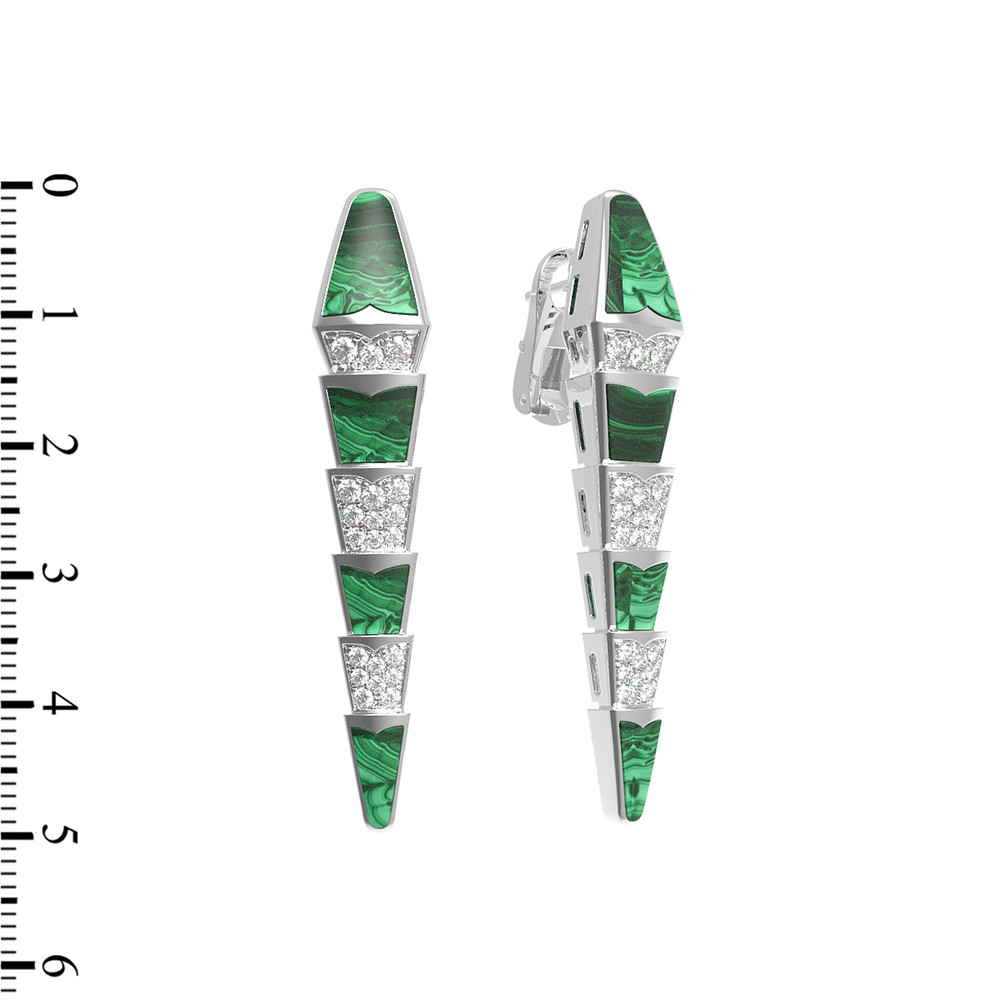 Серьги из белого золота c бриллиантами и малахитом