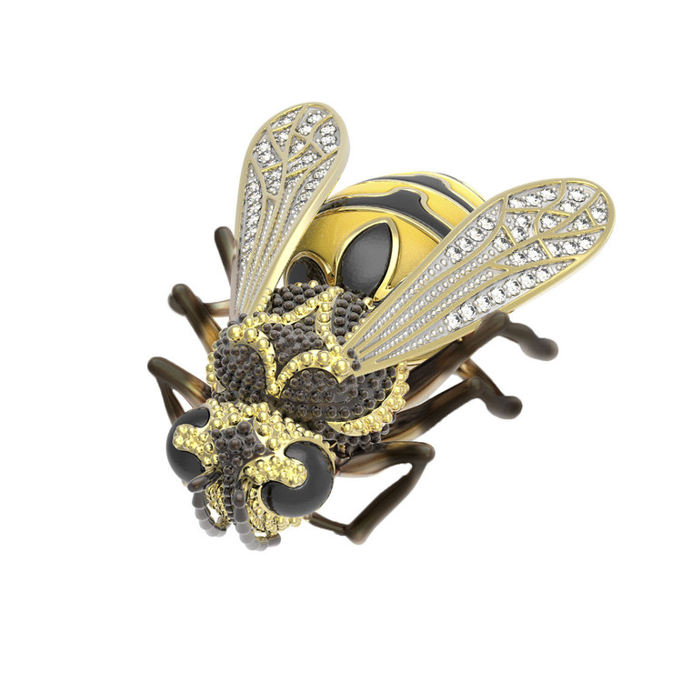 Брошь из лимонного золота c эмалью и фианитом