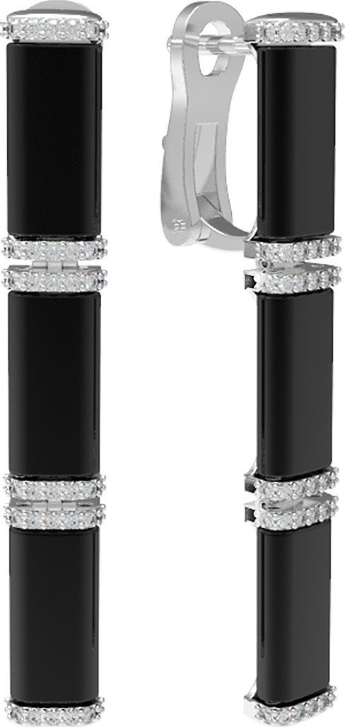 Серьги из белого золота c бриллиантами и ониксом