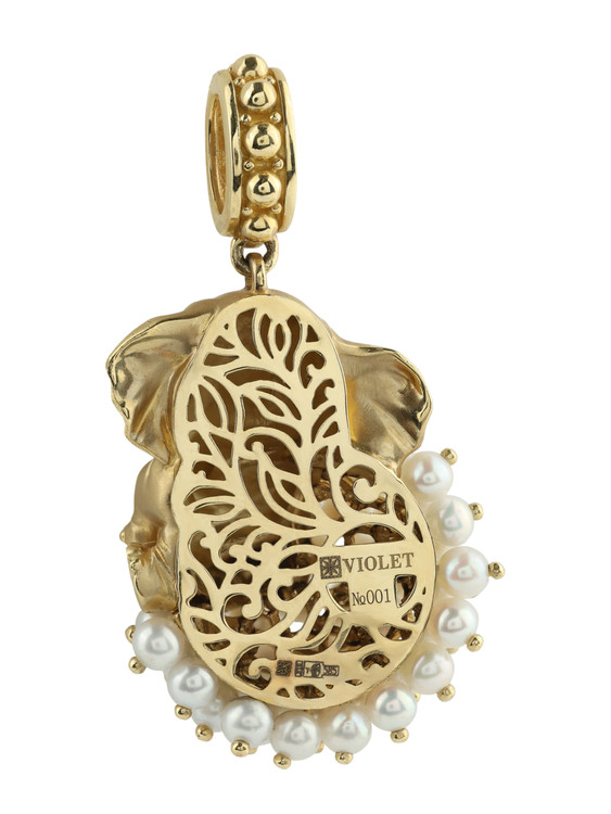 Подвеска из лимонного золота c эмалью и жемчугом